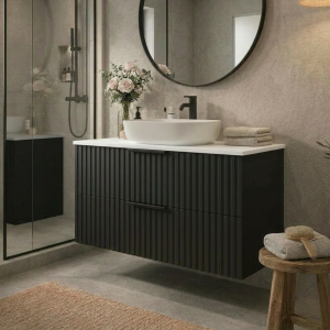 Ryflowana szafka łazienkowa z umywalką TIBU 80 cm Czarny 