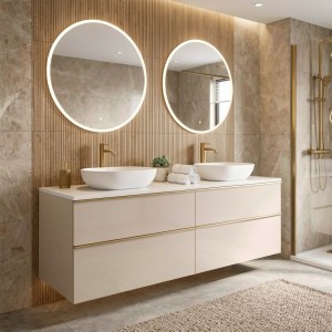 Szafka łazienkowa ONE 120 cm z blatem i dwiema umywalkami kaszmir