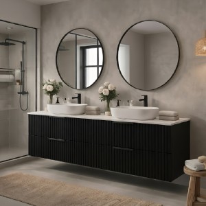 Ryflowana szafka łazienkowa z umywalką nablatową TIBU 120 cm czarny mat