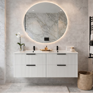 Ryflowana szafka łazienkowa z umywalką TIBU 120 cm biały mat