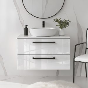 Zestaw szafka łazienkowa ONE 60 cm biały połysk 2 szuflady + blat