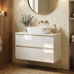 Szafka łazienkowa z blatem i umywalką nablatową ONE 60 cm biały połysk