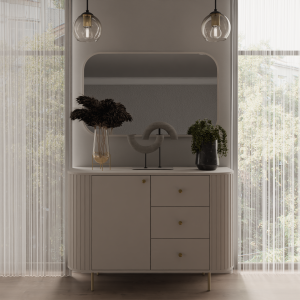 Komoda MAVI III z szufladami 123 cm ryflowana Beż piaskowy