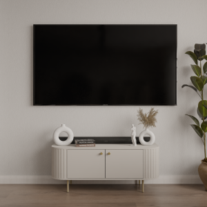 Szafka RTV MAVI 123 cm ryflowana Beż piaskowy
