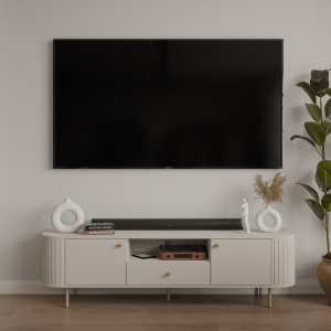 Szafka RTV MAVI II 180 cm z szufladami ryflowana Beż piaskowy