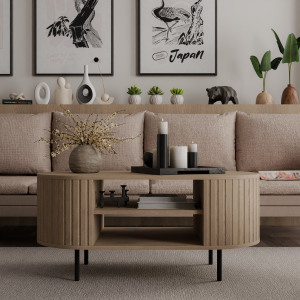 Stolik kawowy MAVI 100 cm  ryflowany Dąb cremona