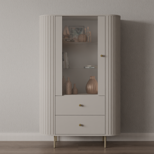 Witryna MAVI II z szufladami 97 cm ryflowana Beż piaskowy