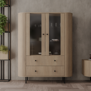 Witryna MAVI II z szufladami 123 cm ryflowana Dąb cremona